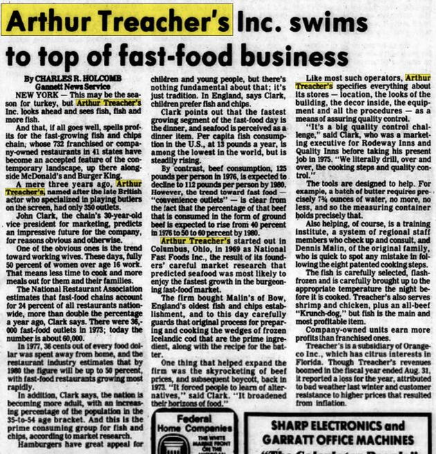 Arthur Treachers Fish & Chips - Jan 1979 Article